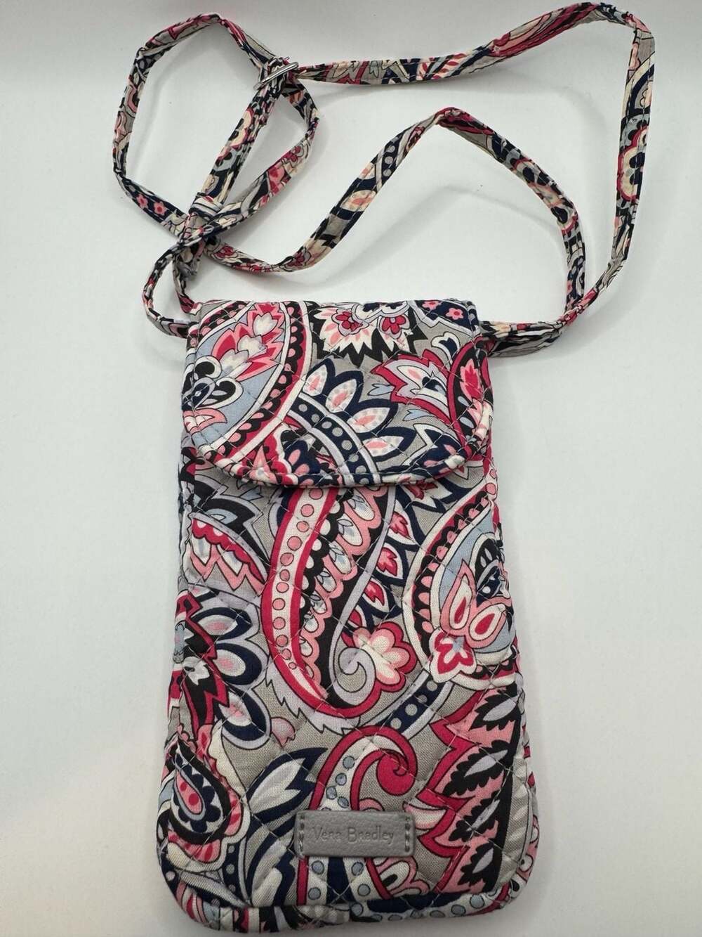 Vera Bradley Quilted Phone Crossbody Bag Gramercy Paisley Pink Gray